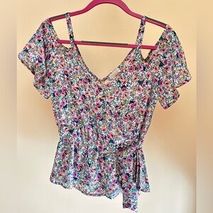 Sienna Sky Spring Floral Top | Women M | Tie Waist Peplum Blouse Cottagecore